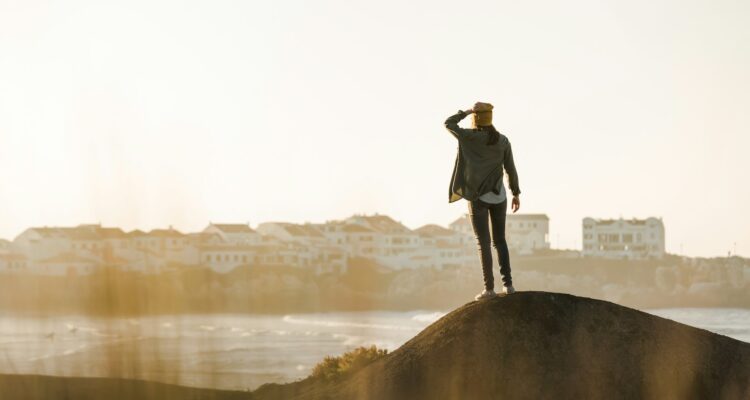 Woman over the cliff